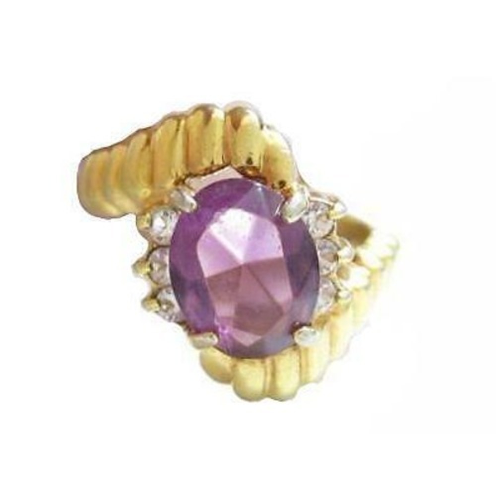 Roman Signed Gold Plated Large‎ Oval Purple Rhinestone Vintage Cocktail Ring